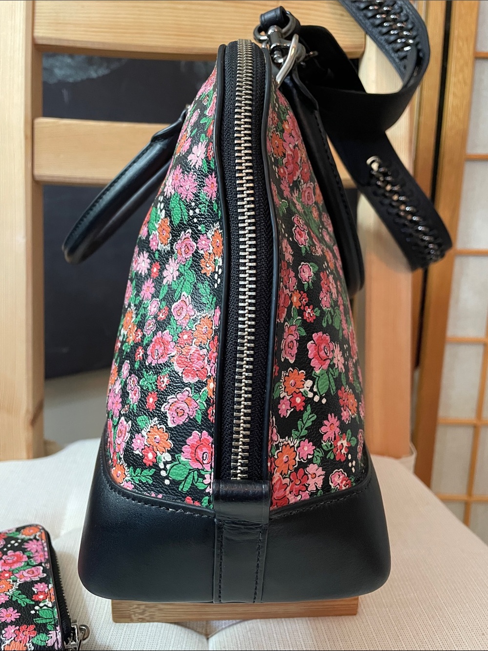 Coach Sierra Posey Cluster Floral Satchel, Wallet & Black Chain Detail Strap - Picture 7 of 17